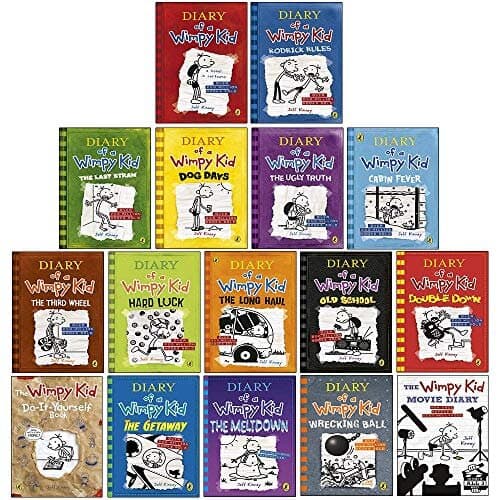 Diary of a Wimpy Kid 15 Books Collection Set by Jeff Kinney (The Meltdown & Wrecking Ball & Movie Diary [Hardcover])