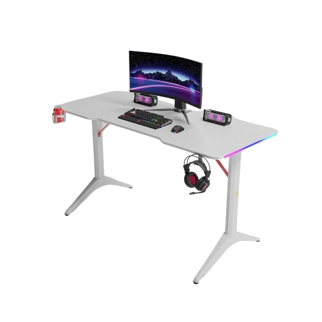 D2208 Gaming Desk Carbon Fiber RGB 120cm - White 1