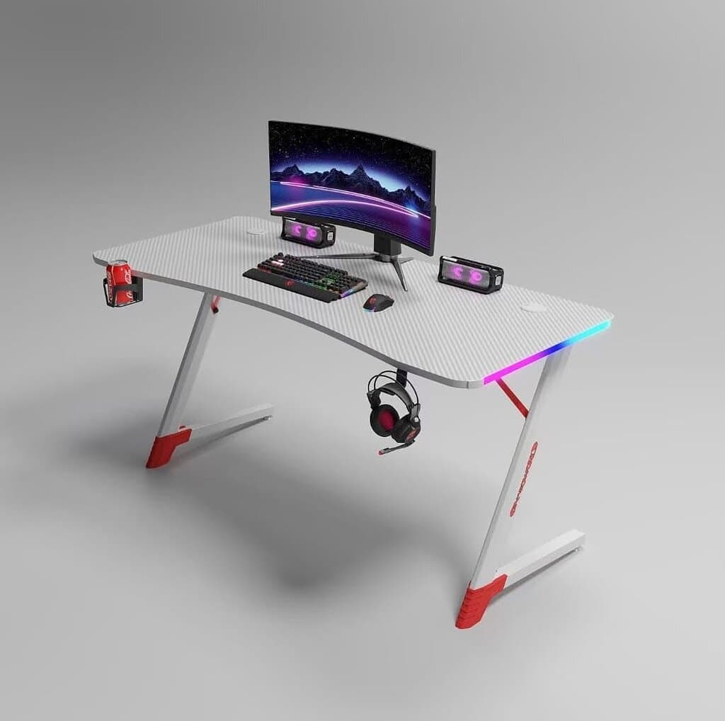 Gaming Desk D2209 Carbon Fiber RGB 140cm - White 1
