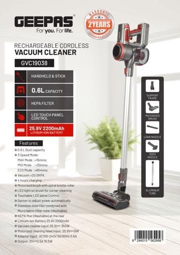 Geepas Cordless Vacuum Cleaner - GVC19038 5