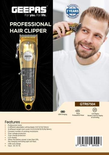 Geepas Digital Hair Clipper - GTR57504 (Gold) 8