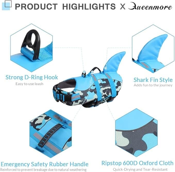 CITÉTOILE Life Jackets for Dogs, Camouflage Shark  XS 3