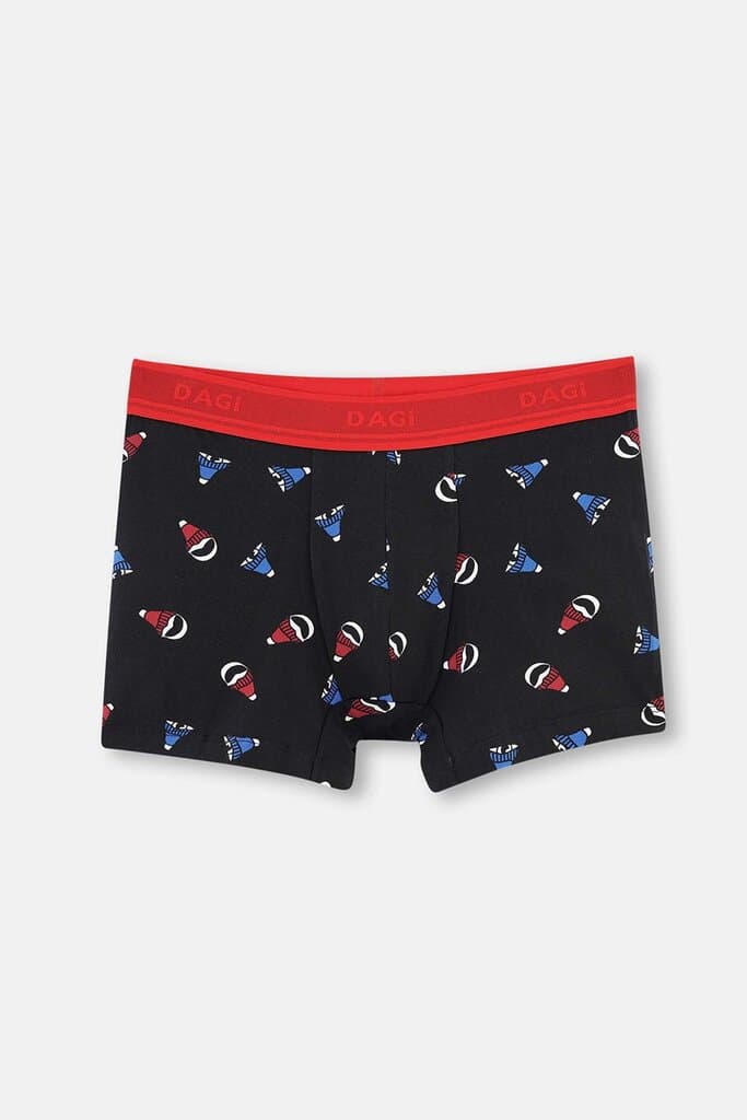 Dagi Black Red Compact Hat Pattern Boxer Shorts