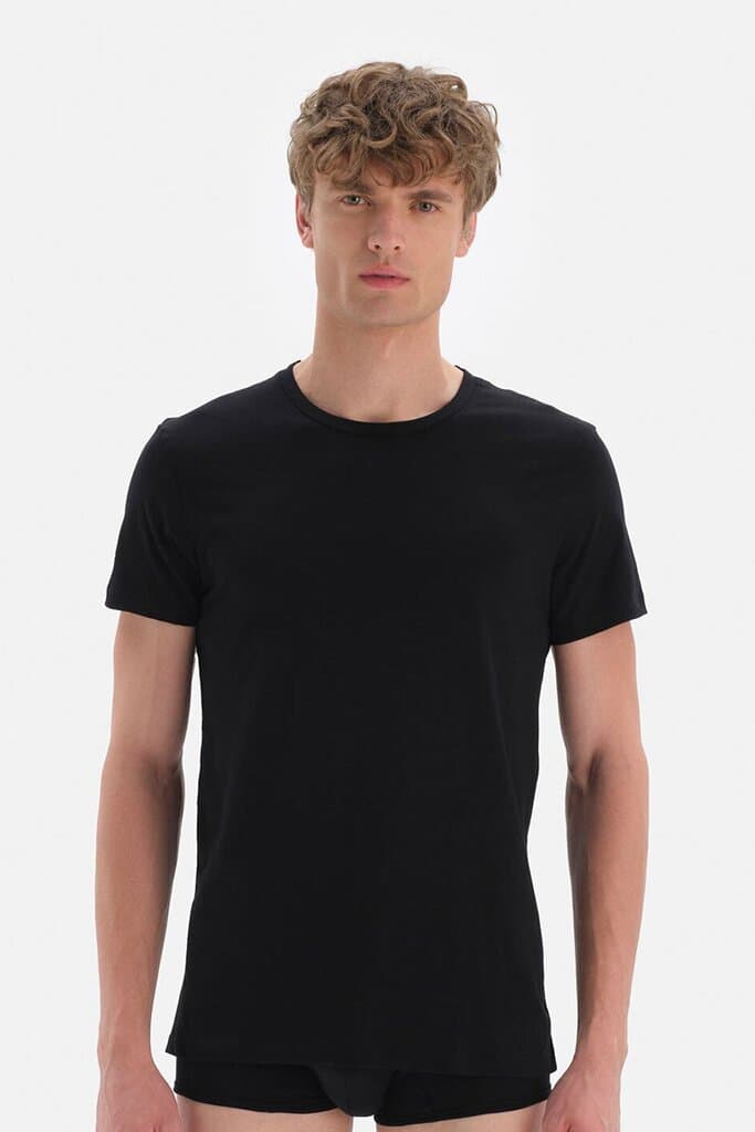 Dagi Men's Black Cotton Crew Neck Undershirt