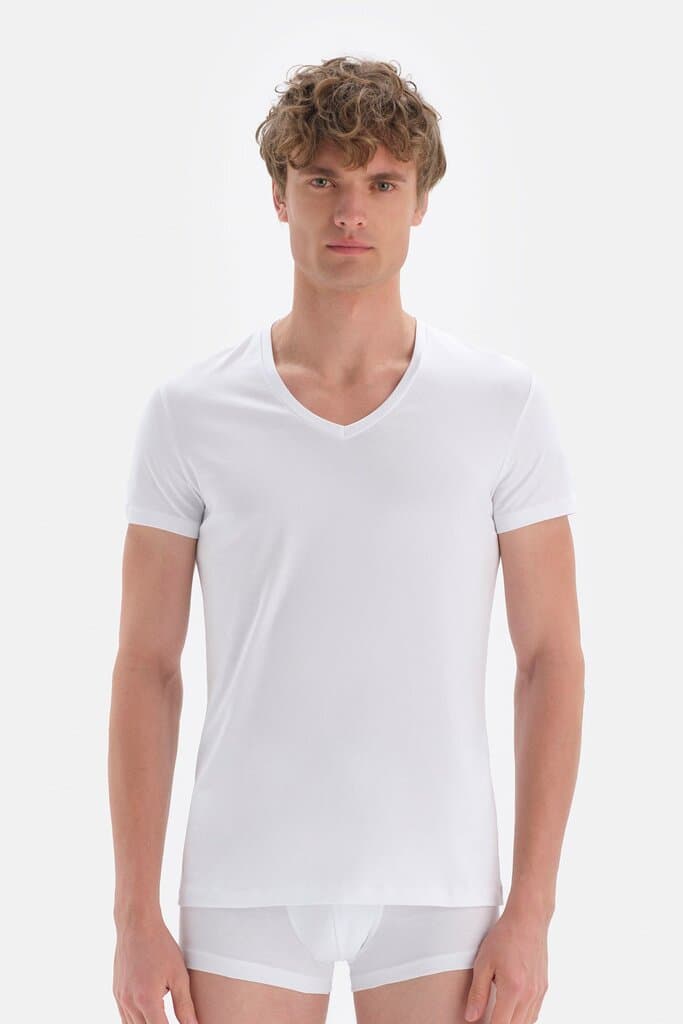 Dagi Men's White Cotton V-Neck Undershirt