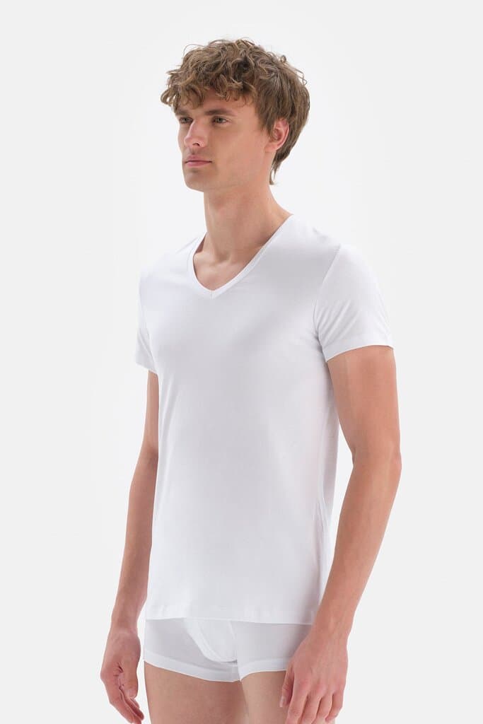 Dagi Men's White Cotton V-Neck Undershirt 3