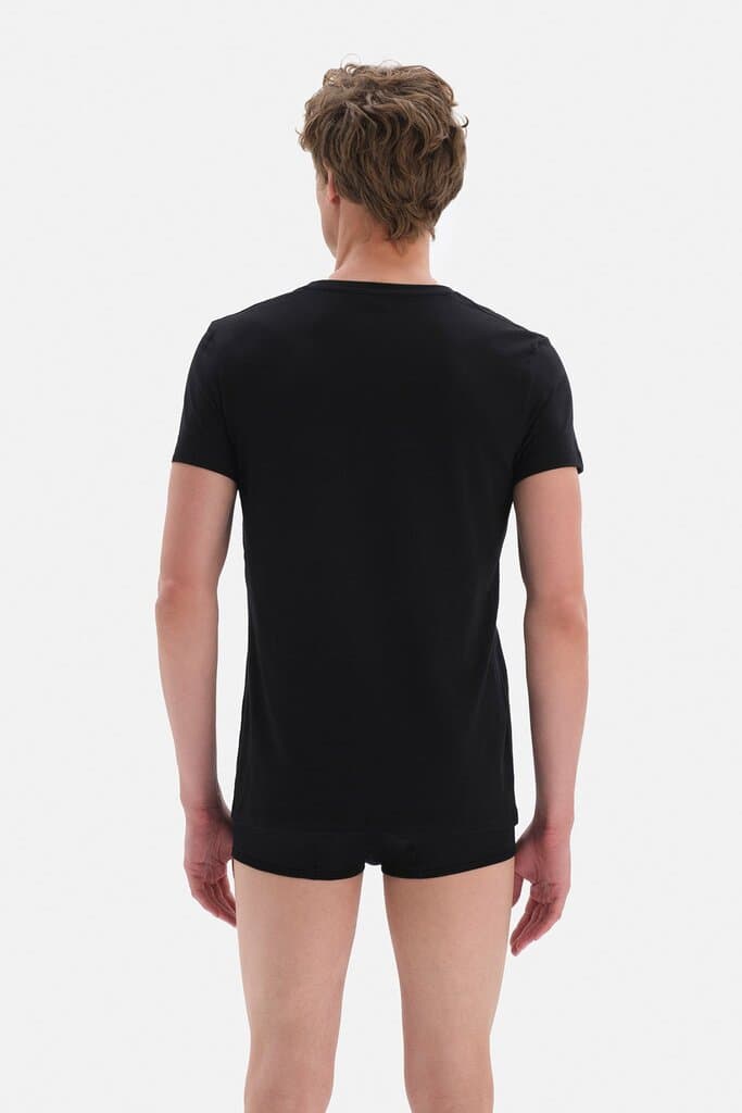 Dagi Men's Black Cotton V-Neck Undershirt 2