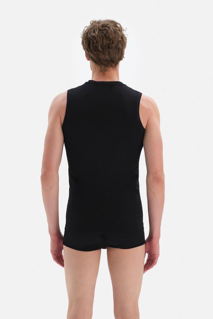 Dagi Men's Black Cotton Sleeveless Undershirt 2
