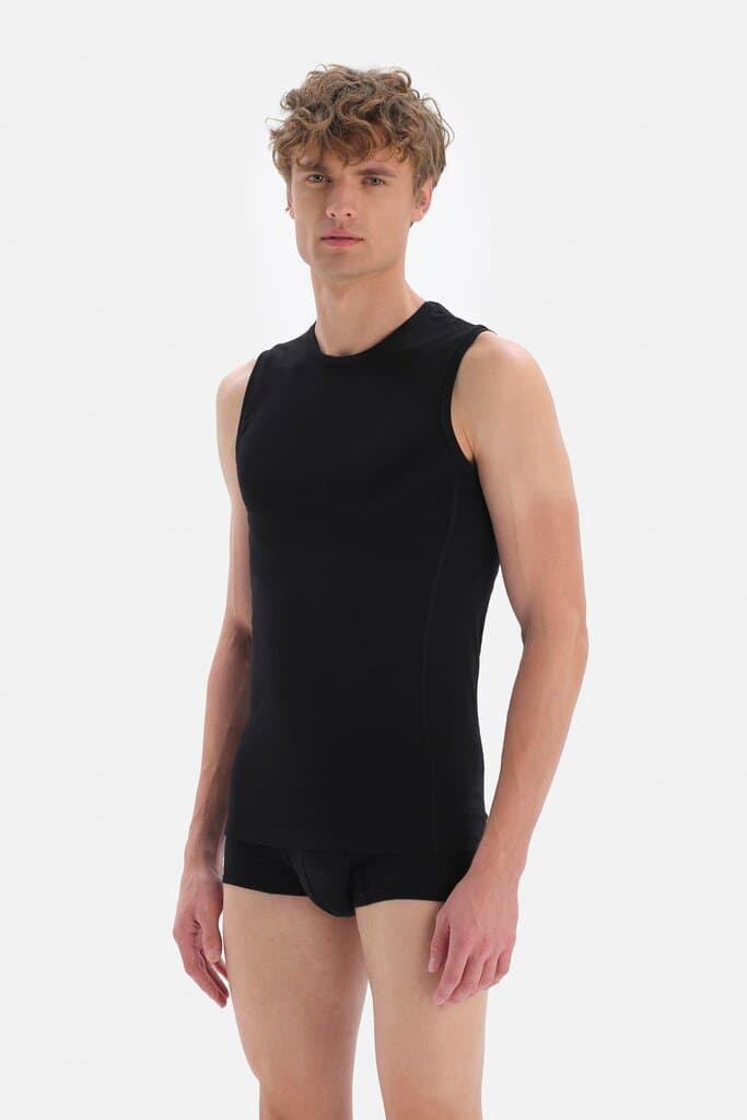 Dagi Men's Black Cotton Sleeveless Undershirt 3