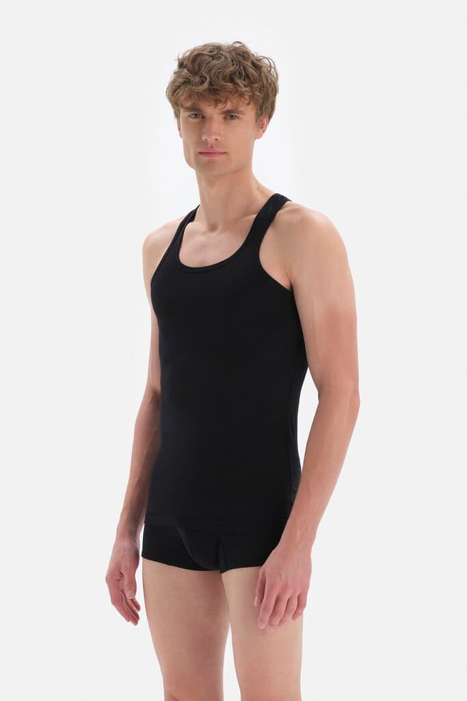 Dagi Men's Black Cotton Compact Sports Tank Top 3