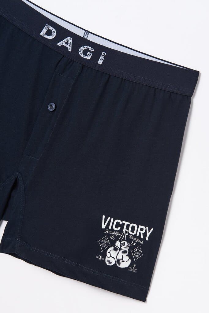 Dagi Navy Blue Printed Cotton Boxer Shorts 2
