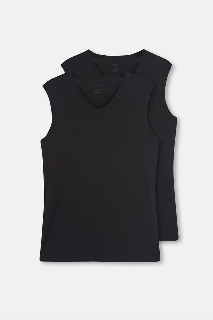 Dagi Men's Black V-Neck Sleeveless 2-Pack Undershirts