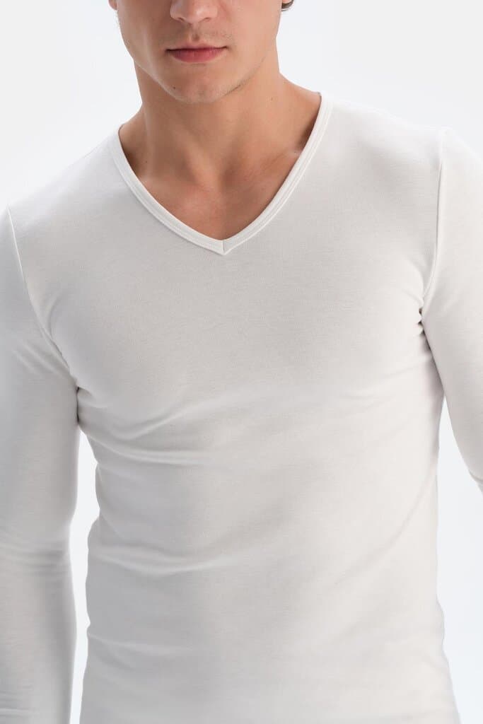 Dagi Men's Ecru V-Neck Long-Sleeve Thermal Top 4