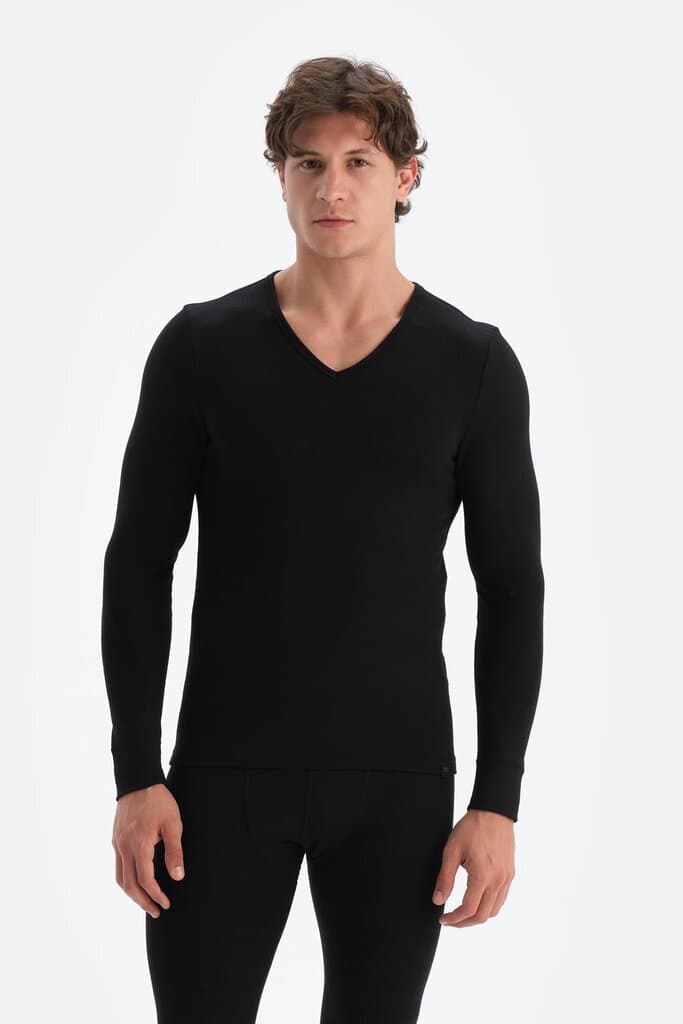 Dagi Men's Black V-Neck Long-Sleeve Thermal Top