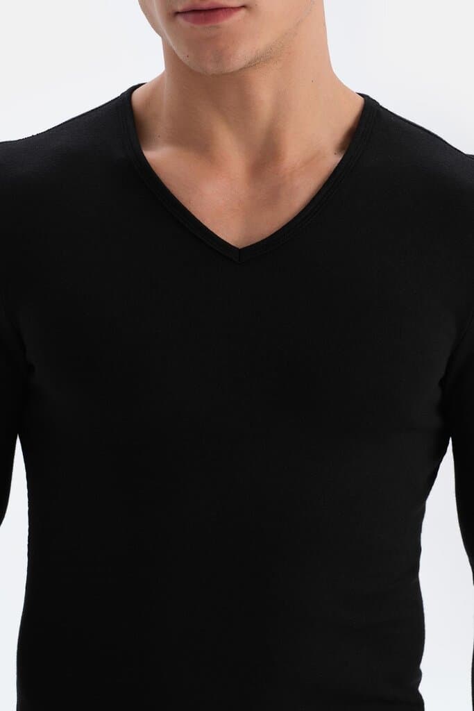 Dagi Men's Black V-Neck Long-Sleeve Thermal Top 5