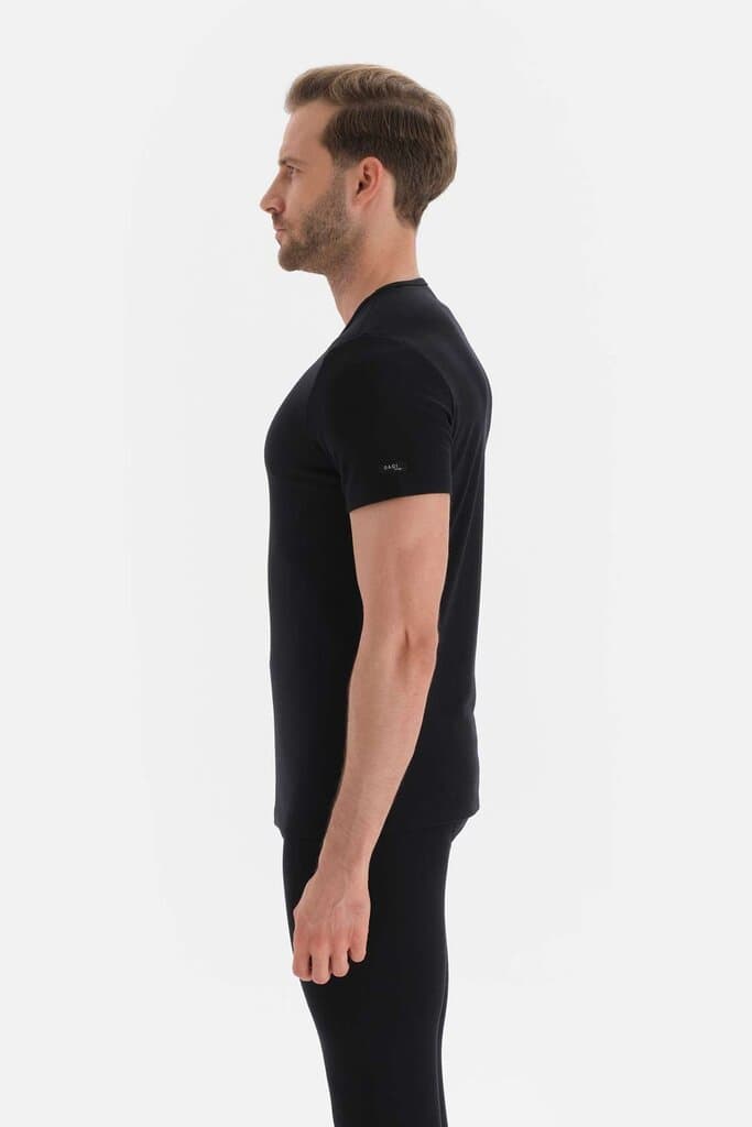 Dagi Men's Black V-Neck Short Sleeve Thermal Undershirt 3