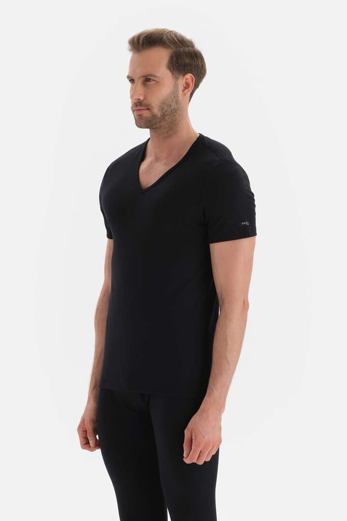 Dagi Men's Black V-Neck Short Sleeve Thermal Undershirt 4