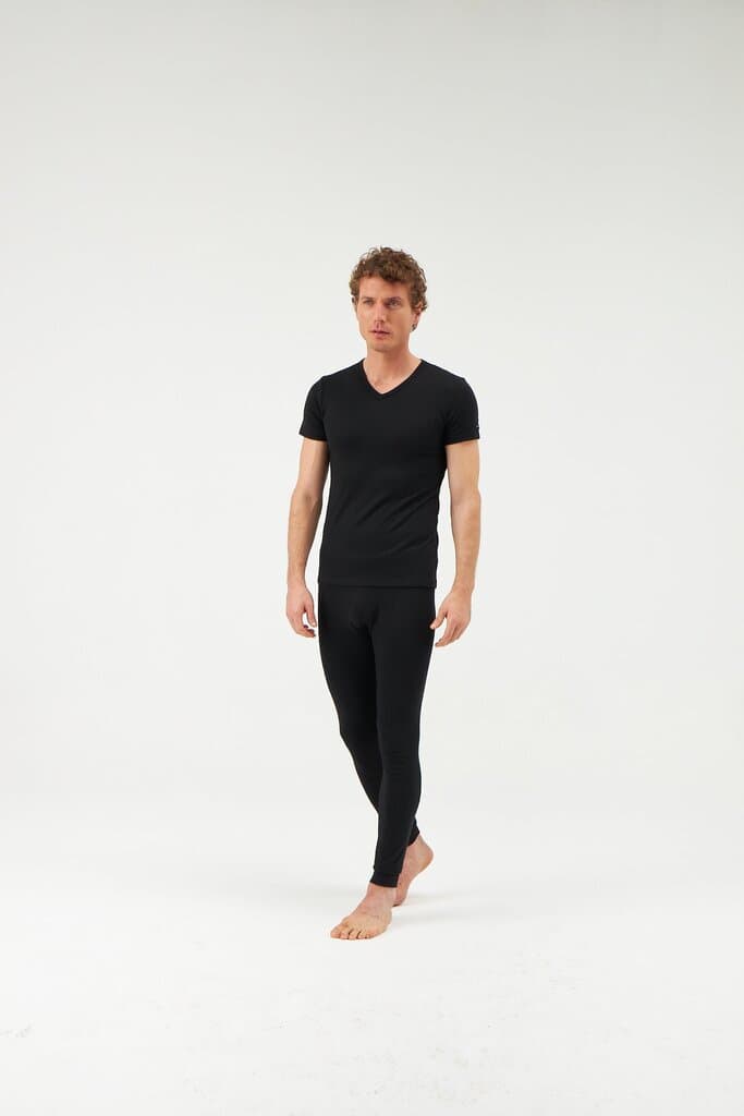 Dagi Men's Black V-Neck Short Sleeve Thermal Undershirt 5