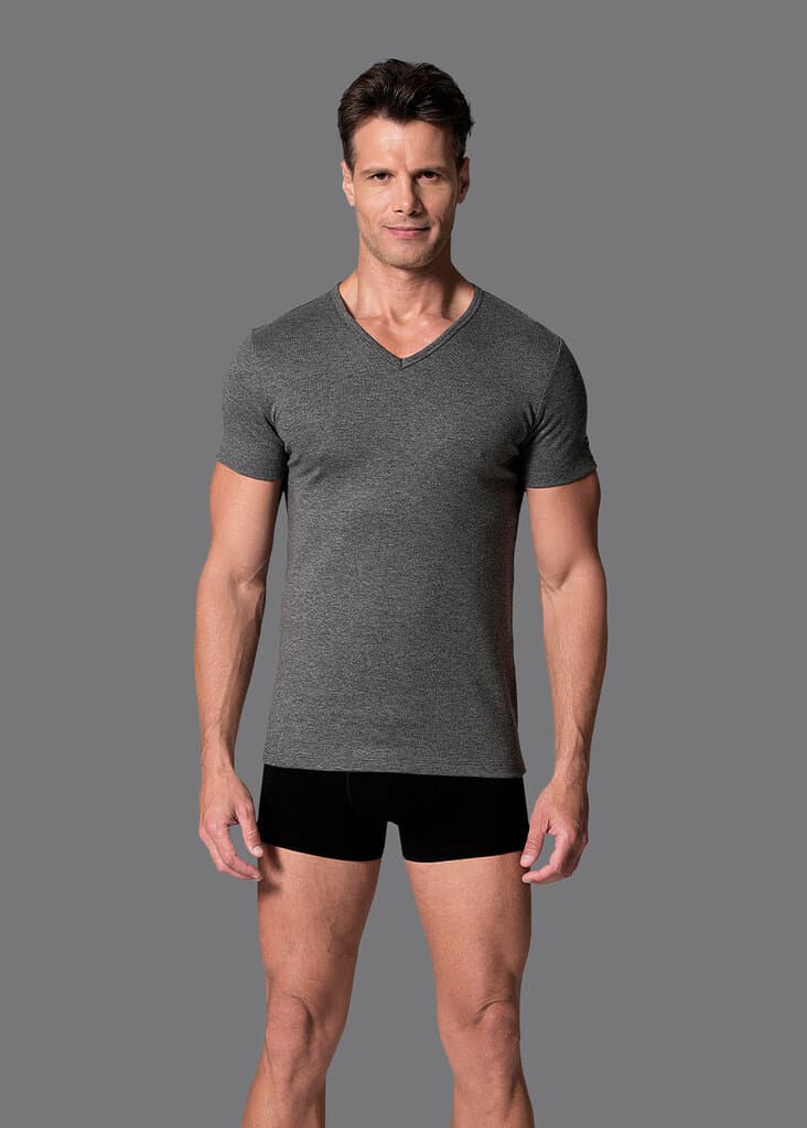 Dagi Men's Charcoal V-Neck Short Sleeve Thermal Undershirt
