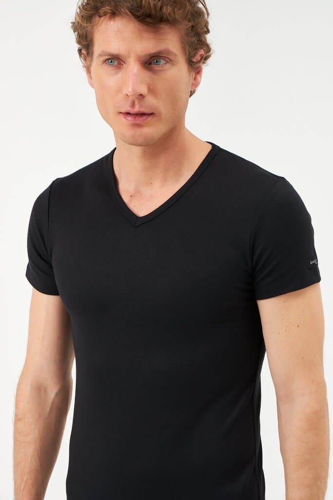 Dagi Men's Black V-Neck Short Sleeve Thermal Undershirt 6