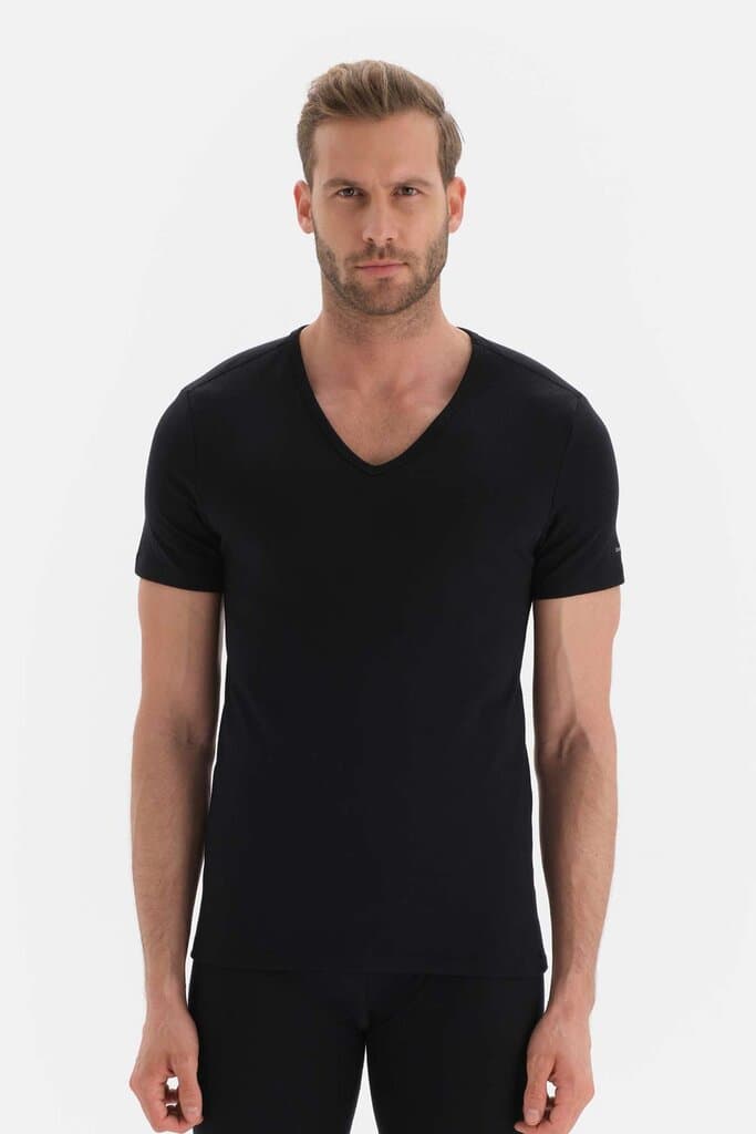 Dagi Men's Black V-Neck Short Sleeve Thermal Undershirt