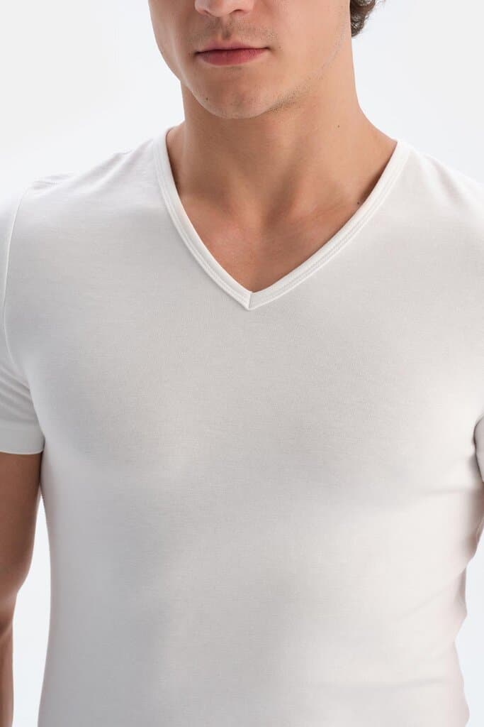 Dagi Men's Ecru V-Neck Short Sleeve Thermal Undershirt 5