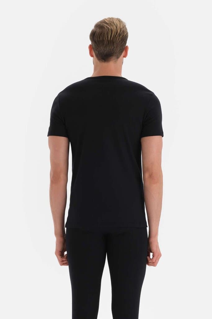 Dagi Men's Black V-Neck Short Sleeve Thermal Undershirt 2