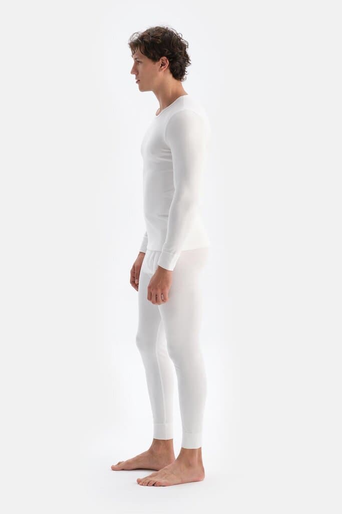 Dagi Men's Ecru Crew Neck Long Sleeve Thermal Top 3