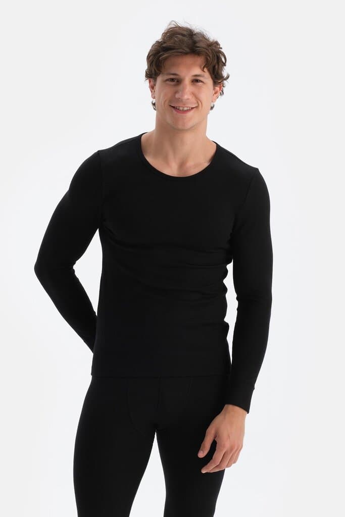 Dagi Men's Black Crew Neck Long Sleeve Thermal Undershirt