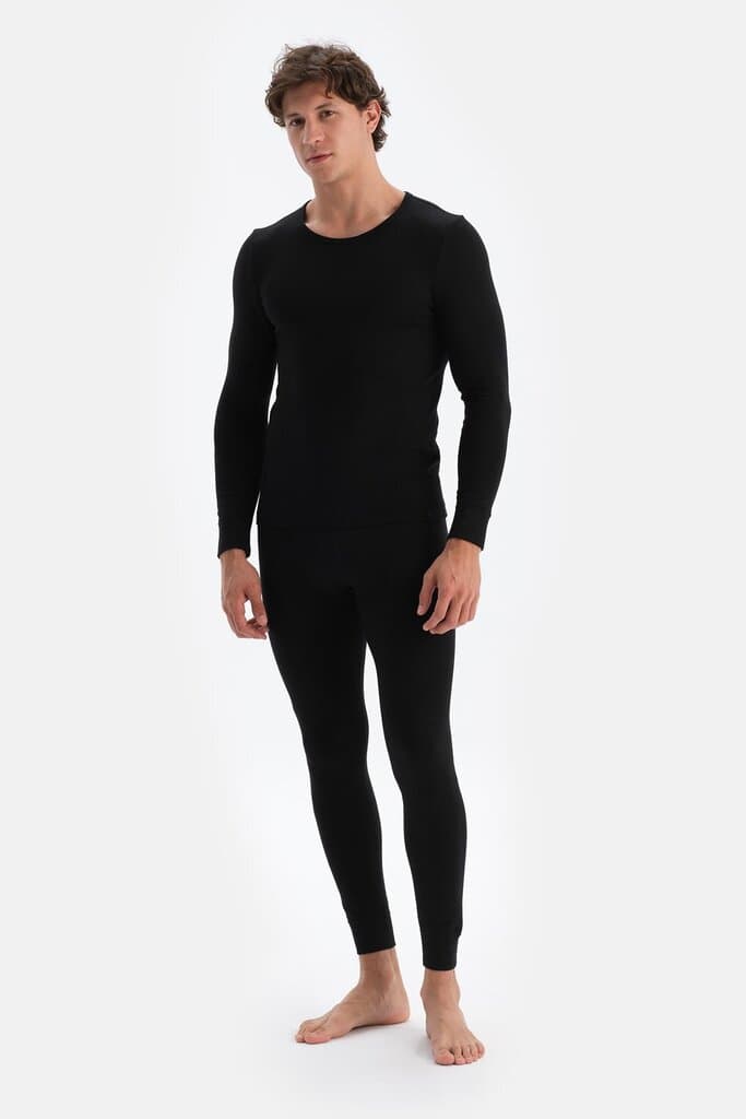 Dagi Men's Black Crew Neck Long Sleeve Thermal Undershirt 4