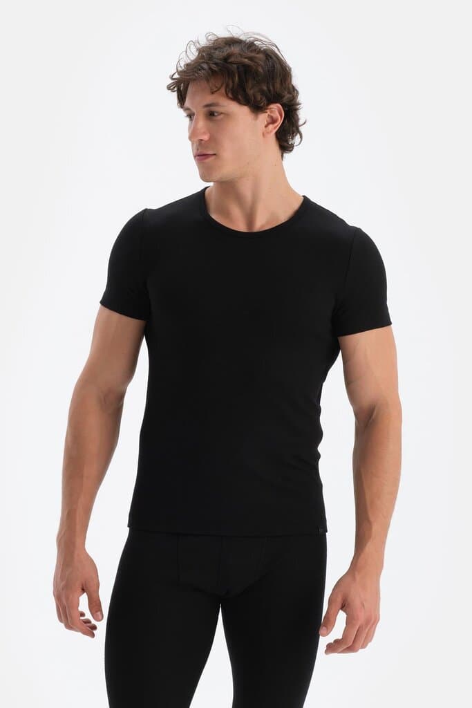 Dagi Men's Black Crew Neck Short Sleeve Thermal Undershirt