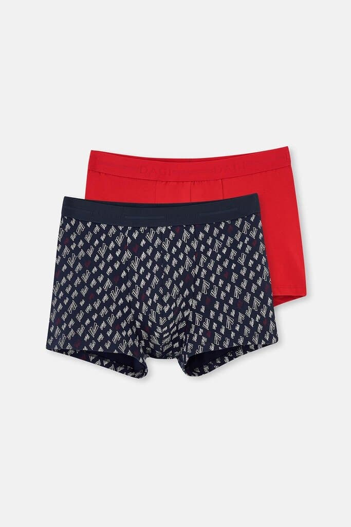 Dagi Red and Navy Blue Cotton Patterned 2-Pack Boxer Shorts