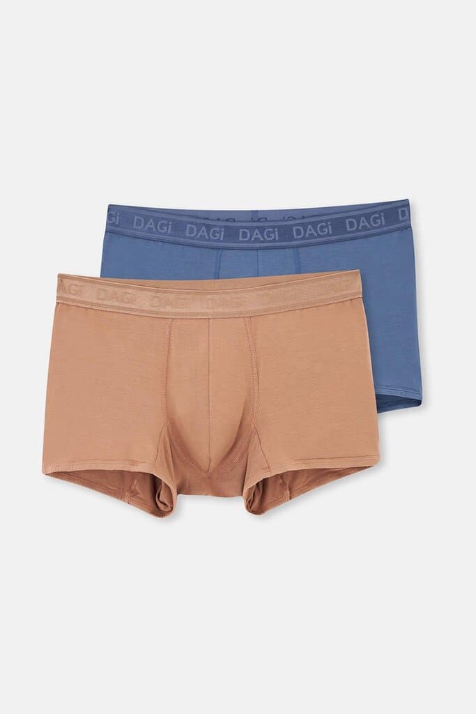 Dagi Light Brown-Navy Blue 2-Pack Plain Micro Modal Boxer Shorts