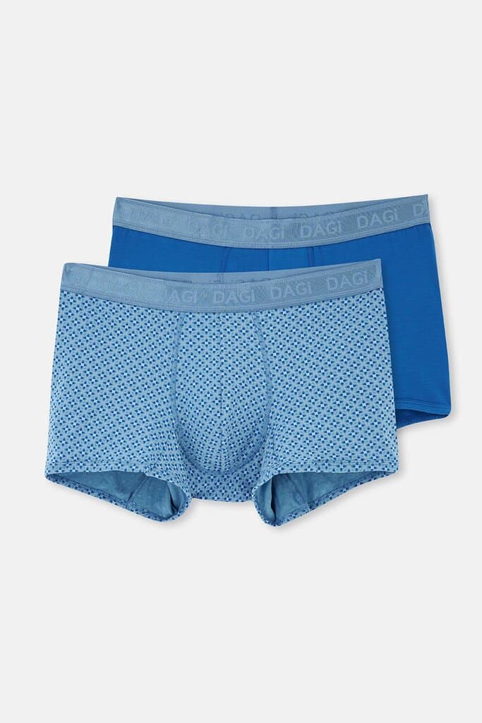 Dagi Light Blue-Blue 2-Pack Patterned MicroModal Boxer Shorts