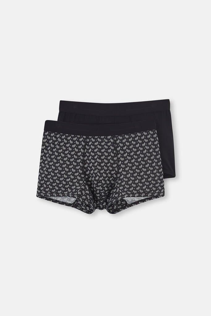 Dagi Black - Shawl Patterned 2-Pack Micro Modal Boxer Shorts