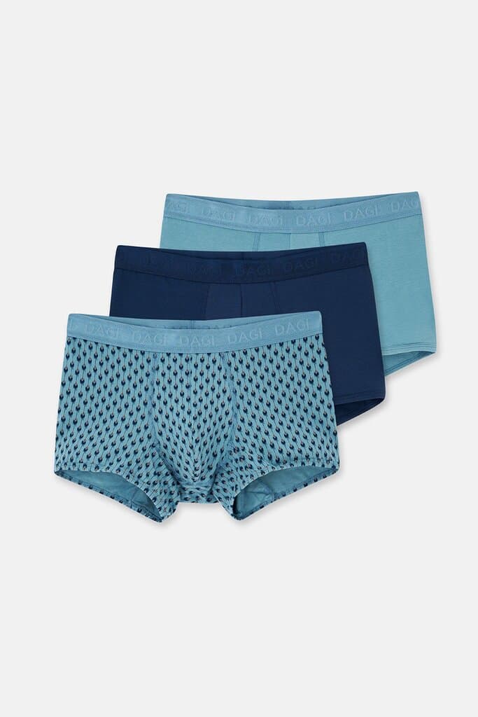 Dagi Light Blue-Navy Blue 4210 3-Pack Patterned Micro Modal Boxer Shorts