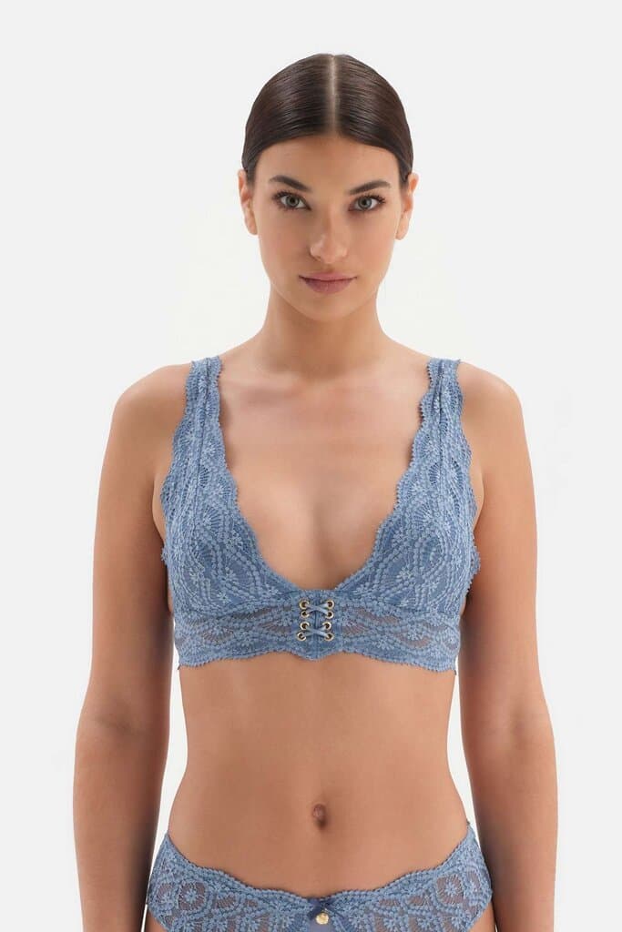 Dagi Blue Lace Bra with Accessory Details