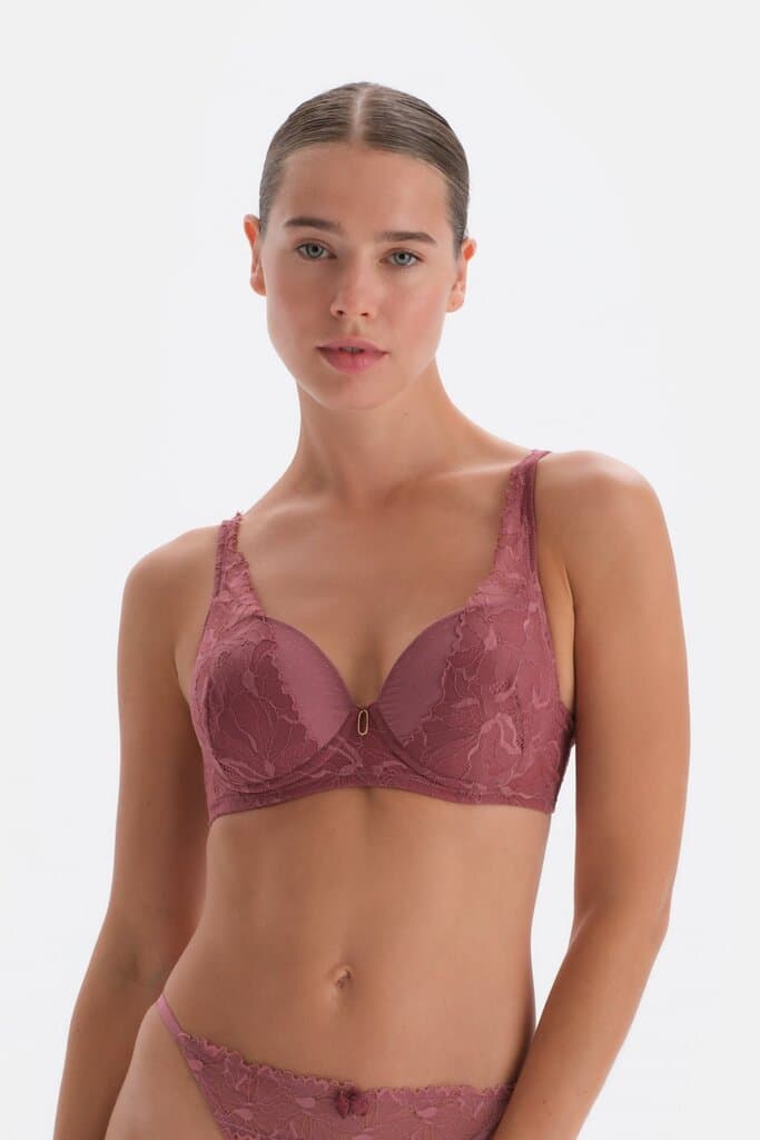 Dagi Padded Bra with Rose Print Lace and Accessory Details