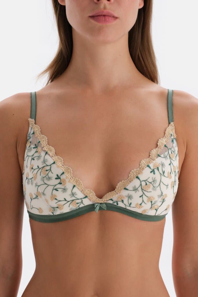 Dagi Cream Colored Bralette with Floral Embroidery Detail 5