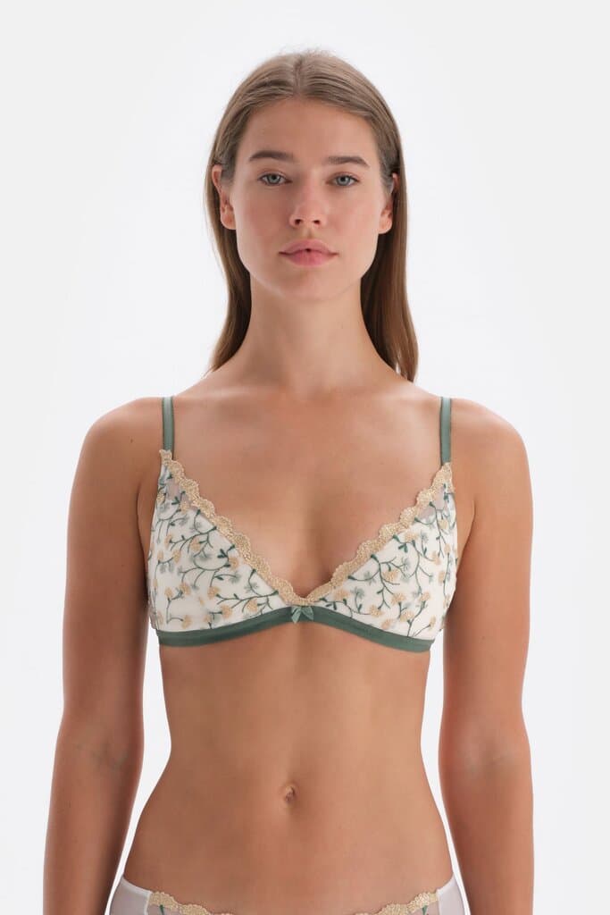 Dagi Cream Colored Bralette with Floral Embroidery Detail 6