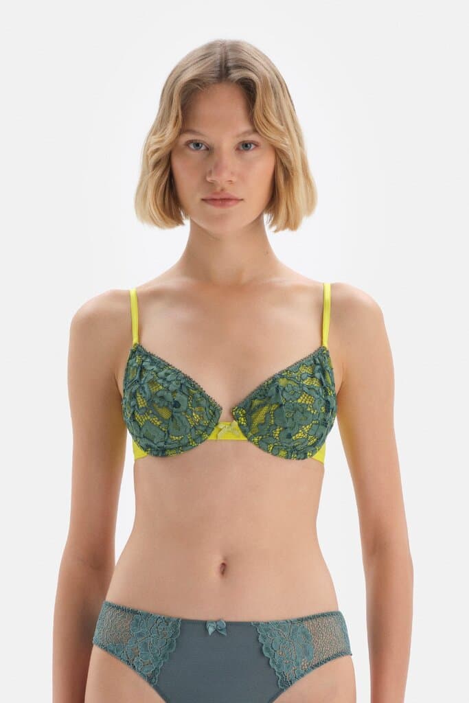 Dagi Green Seamless Underwired Balconette Bra with Lace Detail