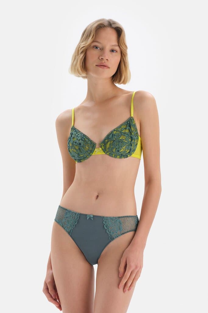 Dagi Green Seamless Underwired Balconette Bra with Lace Detail 5