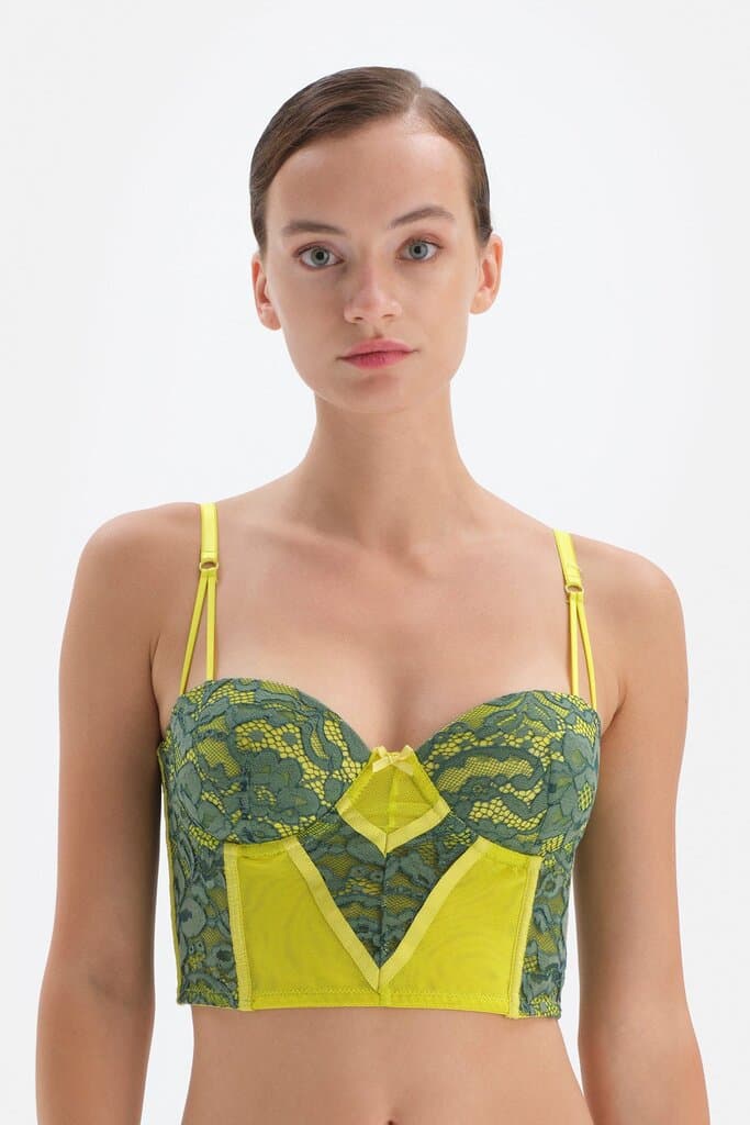 Dagi Green Semi-Padded Underwired Filet Detail Bustier Bra