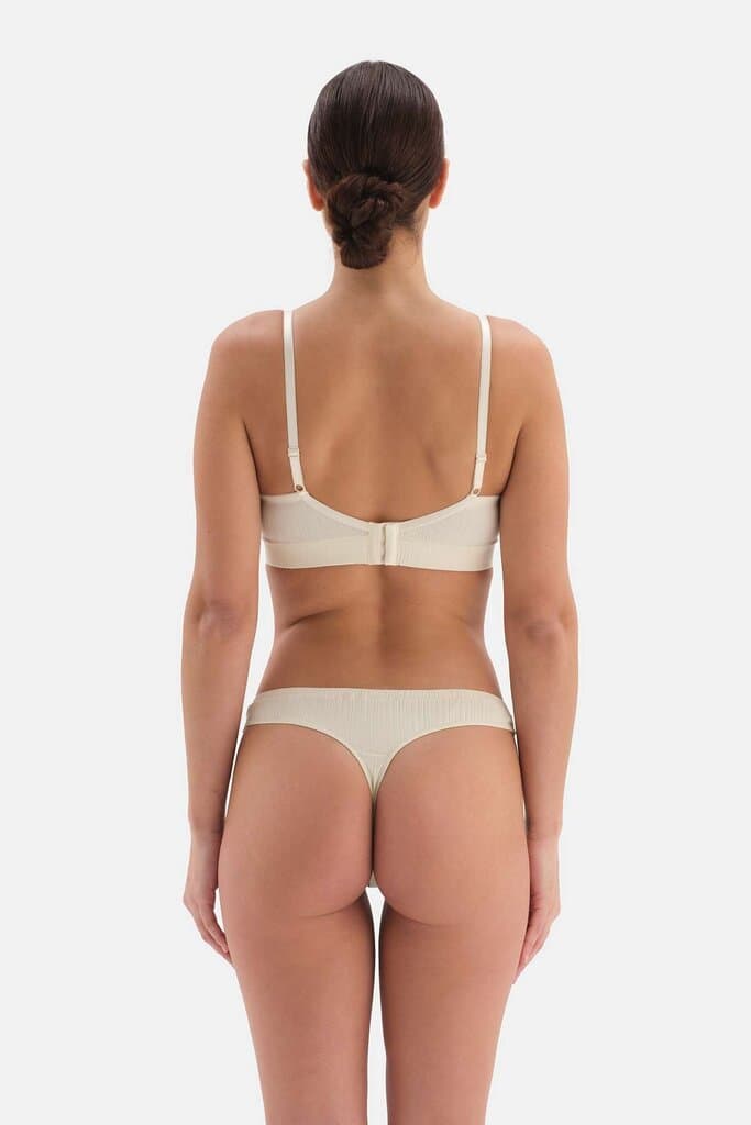 Dagi Beige Ribbed Balconette Bra with Button Detail 2