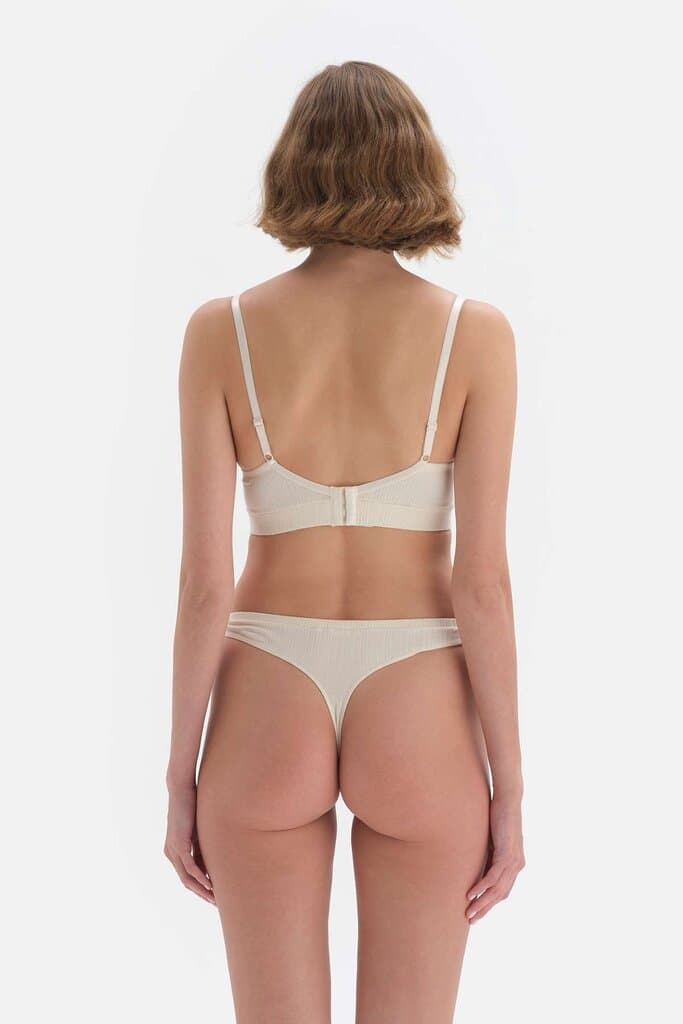 Dagi Beige Ribbed Balconette Bra with Button Detail 7