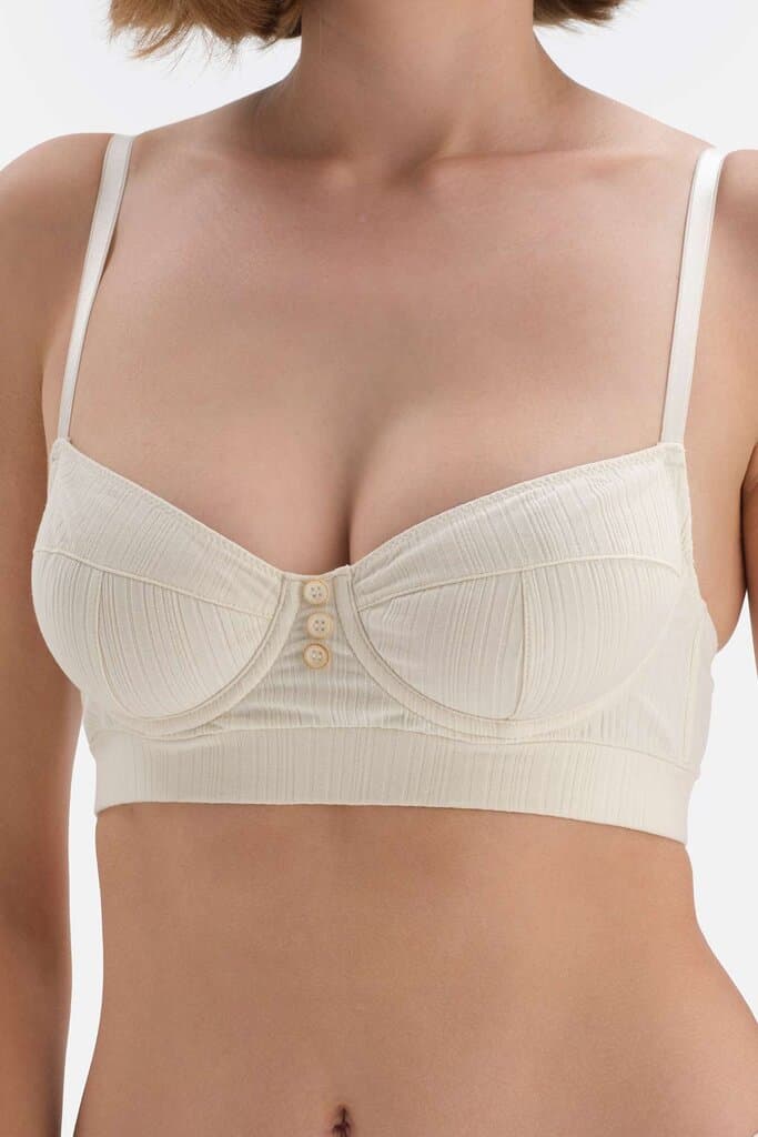 Dagi Beige Ribbed Balconette Bra with Button Detail 9