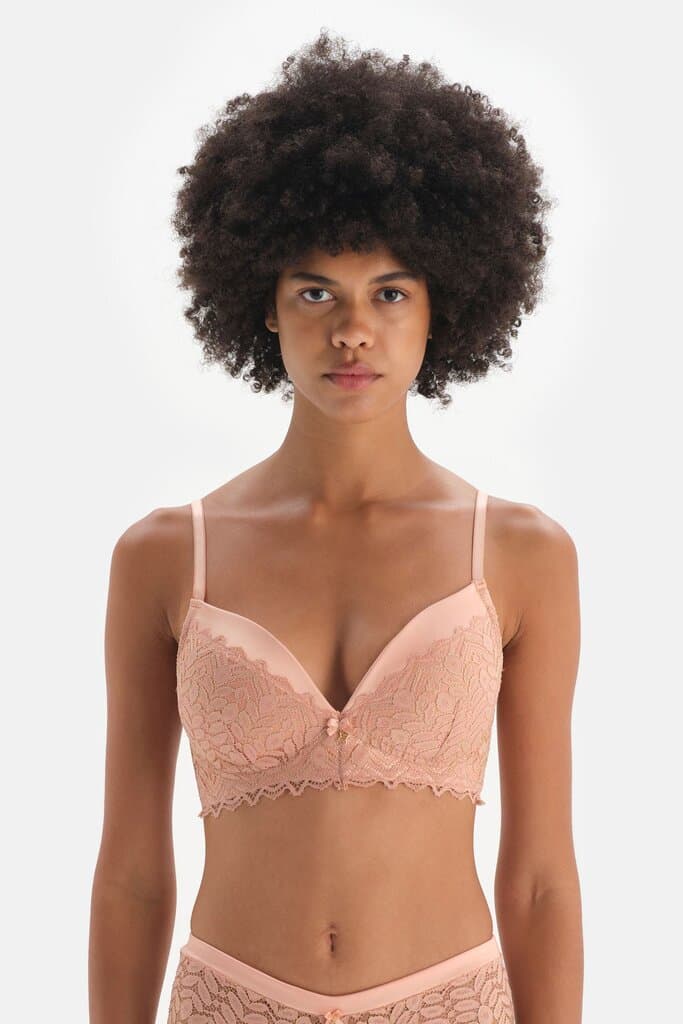 Dagi Seamless Satin-Detailed Lace Bra with Fishnet Lining