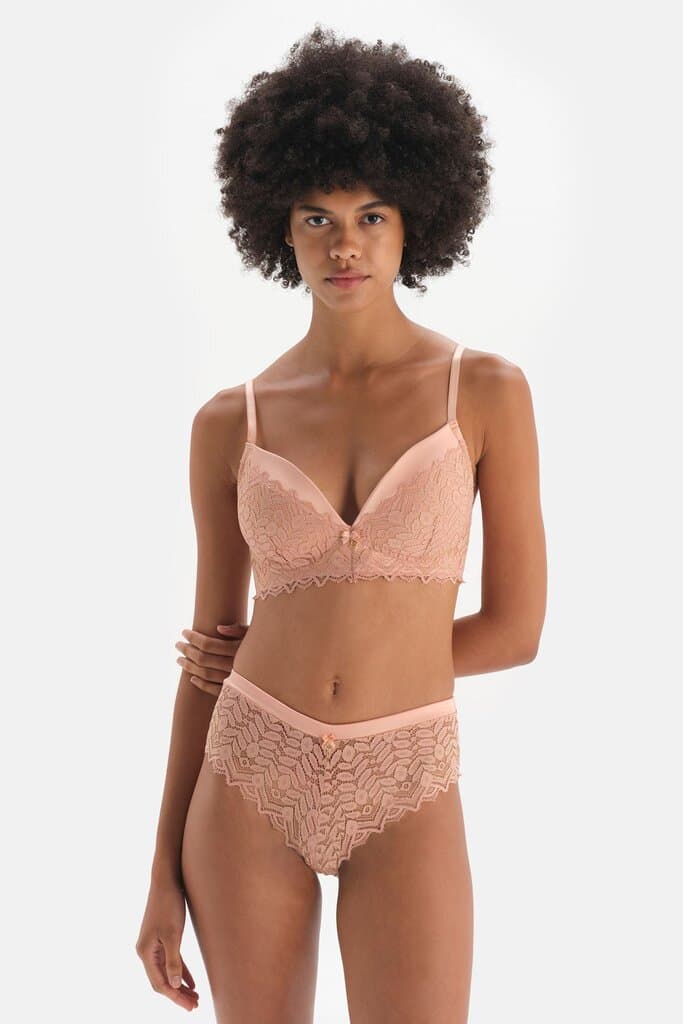 Dagi Seamless Satin-Detailed Lace Bra with Fishnet Lining 5