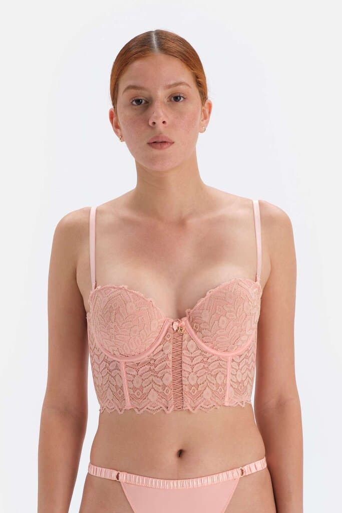 Dagi Lace Bralette with Salmon-Colored Fishnet and Biye Detail