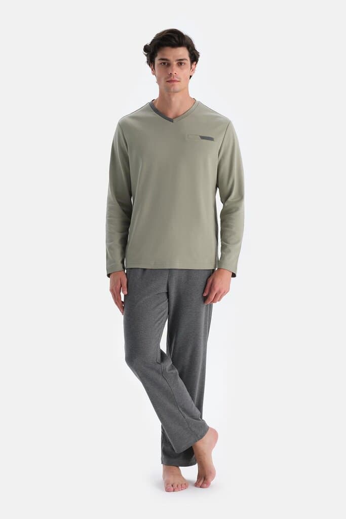 Dagi Light Green V-Neck Long-Sleeve Interlock Pajama Set 4